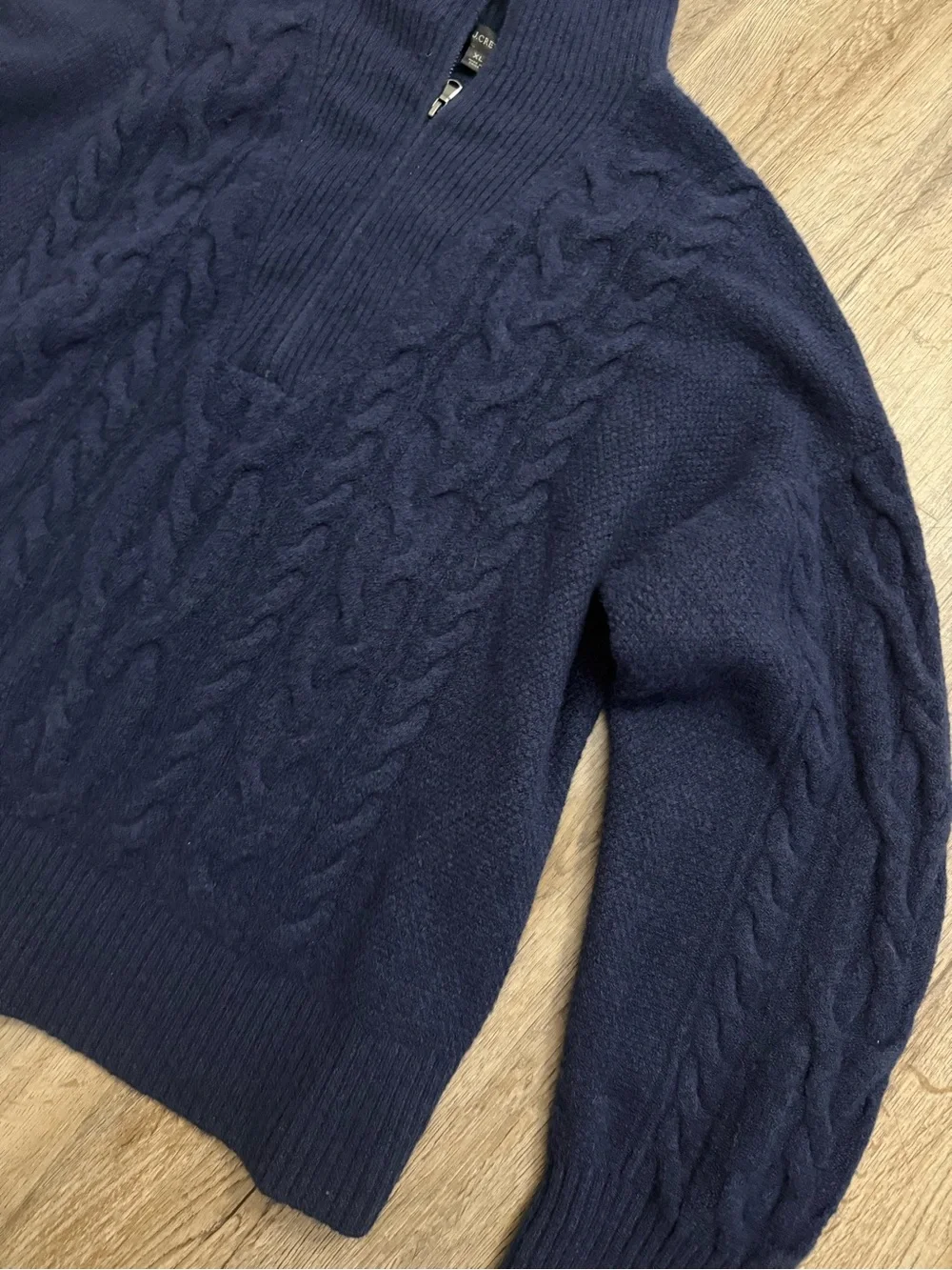 J.Crew • Supersoft Line Cable Knit Half Zip Sweater Navy Merino Wool Alpaca